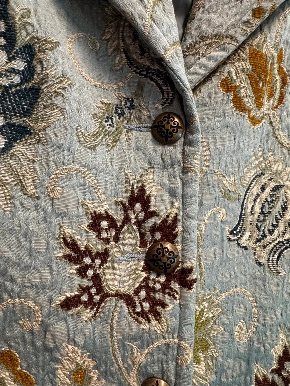 CAbi Powder Blue Floral Brocade Trench Coat